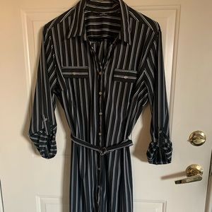 Button up black dress w/ white pinstripe WORN ONCE